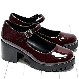 Women's Burgundy Mary Jane Platform Shoes